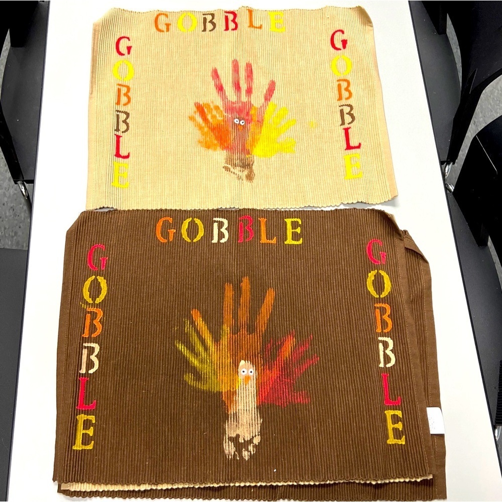 Set Of 4 Hand Painted Placemats Turkeys Thanksgiving Turkey Gobble Gobble